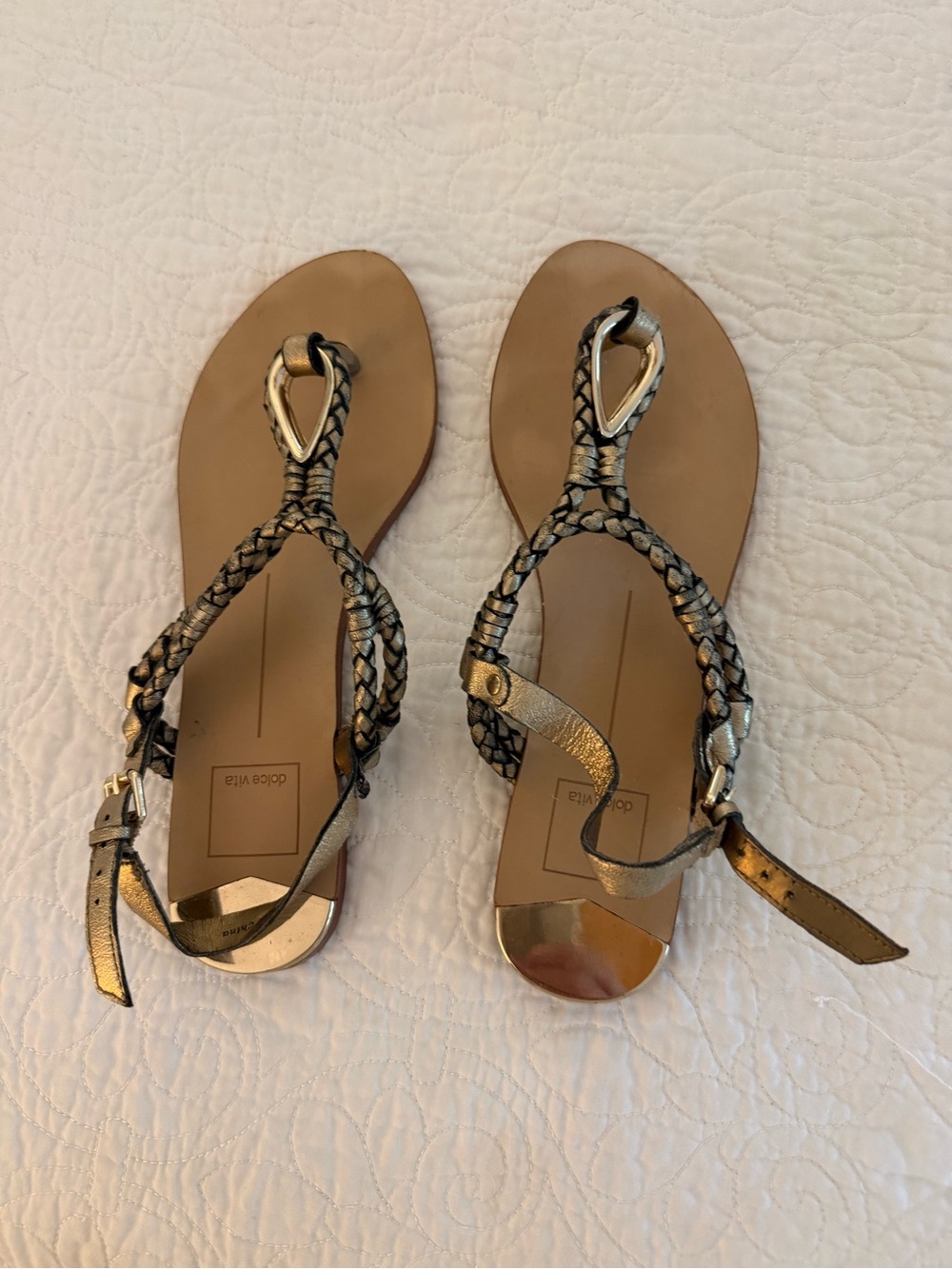 Dolce Vita Metallic Gold Braided T-Strap Sandals